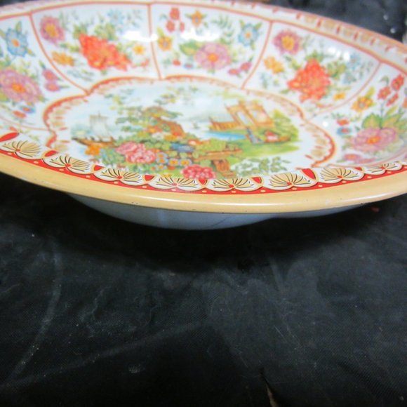 VTG 1971 DAHER DECORATED WARE TIN 10'' BOWL, FLORALS AND SCENES - Picture 6 of 8